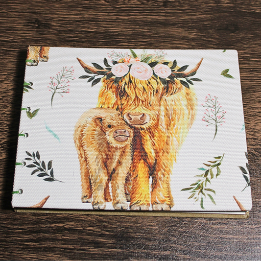 Highland Cow Landscape Sketchbook with Ethically Sourced Suede Back