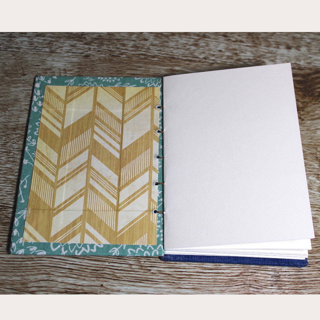 Mint Green Floral and Upcycled Blue Denim Watercolor Sketchbook